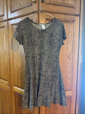 Caron Joy Leopard Print Short Sleeve Skater Dress - Tan/Black